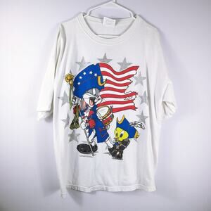 Vintage Looney Tunes Patriotic T Shirt Bugs Bunny Tweety USA Flag 90s XL Cartoon